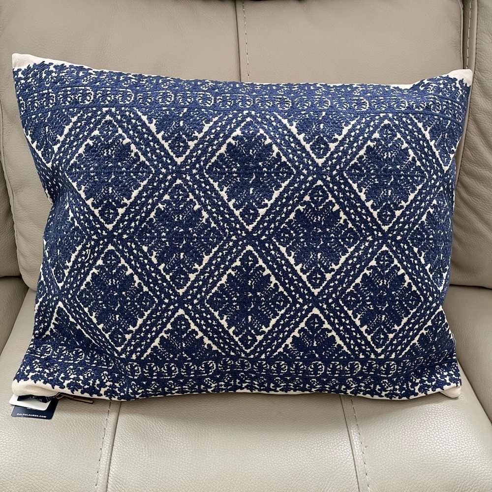 Ralph Lauren Pillow Haywood Chinoiserie Embroidered Breakfast Pillows Cream/Blue